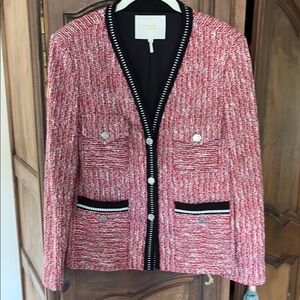 Maje Red Tweed Blazer with Black Trim